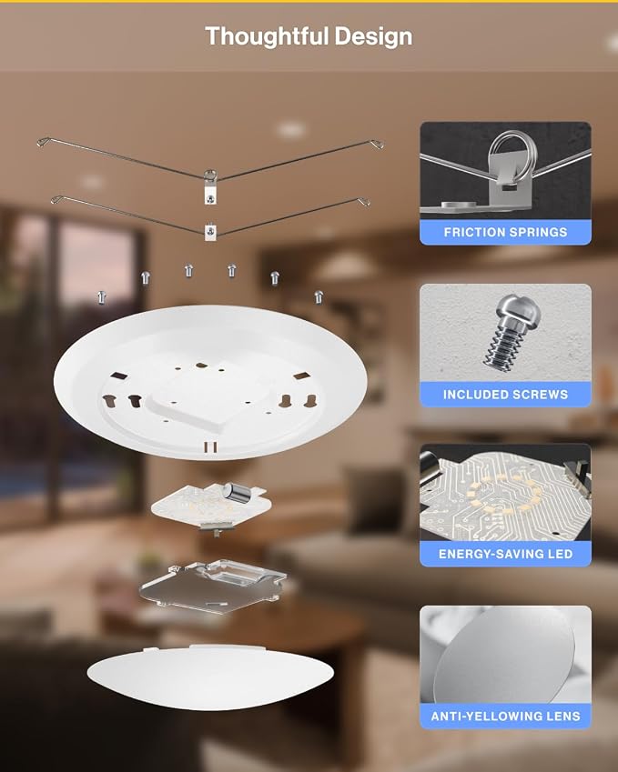 Sunco 80 Pack 6 Inch Flush Mount LED Disk Lights, 5CCT, 15W=75W, Dimmable | 1050LM, Selectable CCT 3000K/4000K/5000K/6000K/6500K, Low Profile Ceiling Can Lighting, 15W (75W Equivalent), Damp Rated ETL