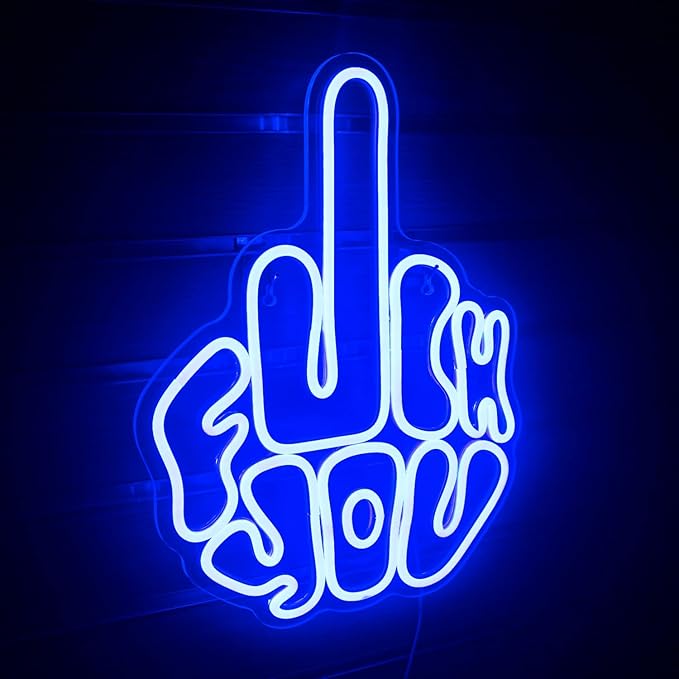 Letters Gesture Neon Signs for Wall Blue LED Neon Lights USB Neon Wall Light Neon Bar Light Up Sign for Bedroom Party Pub Game Zone Decoration