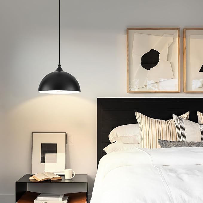 9.8 inch Kitchen Pendant Light 2 Pack, Black Dome Pendant Lights Kitchen Island, Modern Farmhouse Pendant Lights for Kitchen Island Dining Room Bedroom