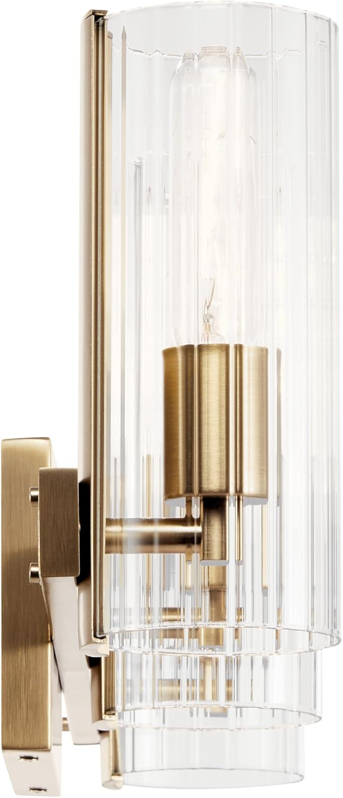 Kichler Jemsa 3 Light Vanity, Modern Light with Clear Fluted Glass in Champagne Bronze for Bathroom or Powder Room (9.75" x 22.75"), 55168CPZ