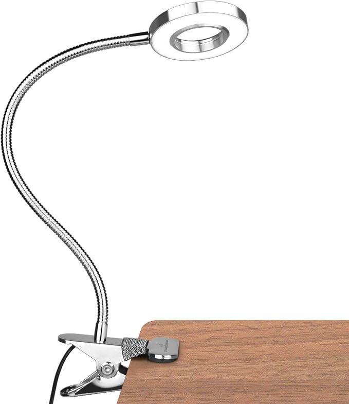 Glorious-LITE Clip on Light 36 LED Eye Caring Reading Light for Bed Silver | 360° Flexible Gooseneck, With 4 Color Modes, Dimmable Book Light for Bed, Desk, Headboard, USB Powered, With 59inch USB Wires