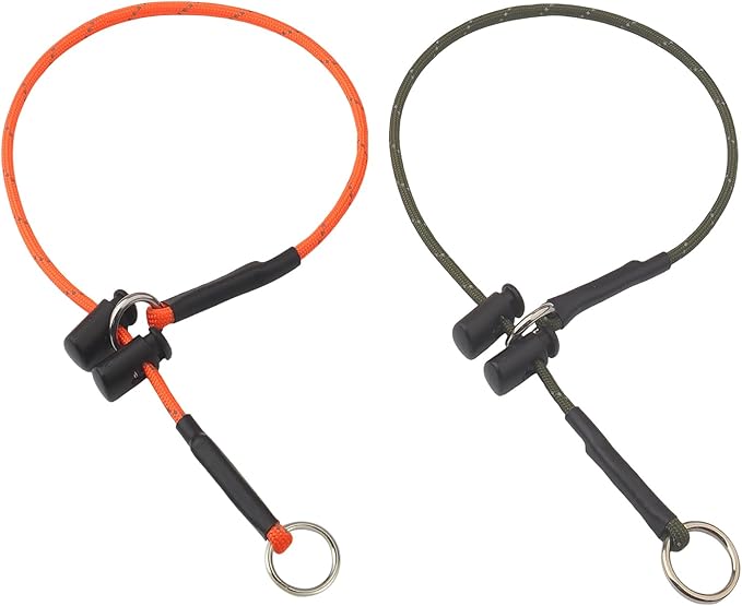 14" Dog Slip Collar – 5/32" Paracord Rope Dog Collar with Spring-Loaded Stopper & Stainless Steel O-Ring, Reflective for Low-Light Visibility(Army Green & Orange)