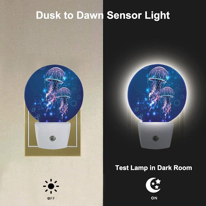 Jellyfish Nightlight Exotic Sea Ocean Creature Aquatic Animals Night Lights Plug into Wall Dusk to Dawn Sensor Round Night Light for Adults Boys Girls, 0.5W Energy Efficient