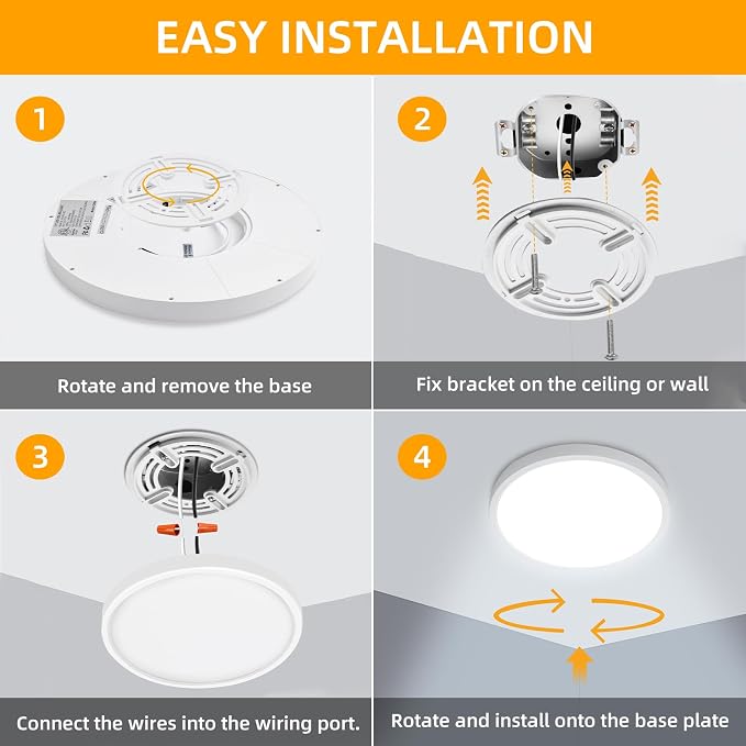 Hlite 12 Inch Flush Mount LED Ceiling Light,2400LM,3CCT,4 Pack | 24W 3000K/4000K/5000K Selectable,Low Profile Ceiling Light Fixtures for Kitchen Bedroom Hallway Laundry Room Closet,White