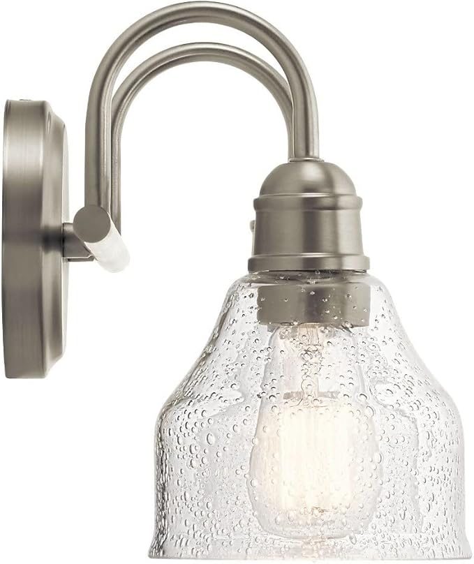 Kichler Avery 15" Bathroom Vanity Industrial 2 Light Wall Fixture with Clear Seeded Glass in Black, for Bathroom (8.25" x 15" x 9.5") 45972BK