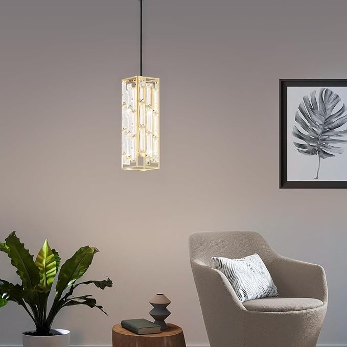 Gold Pendant Lights, Modern Pendant Light Kitchen Island, 2 Pack Mini Crystal Chandeliers for Dining Room Bedroom Foyer Hallway