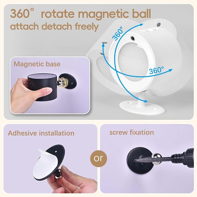 LED Wall Mount Light with Projection Rechargeable Wall Light, 3 Color Temperatures, Remote Control and Touch, 360° Rotating Dimmable Cordless Wall Light for Study Bedroom Reading Bedside (black)