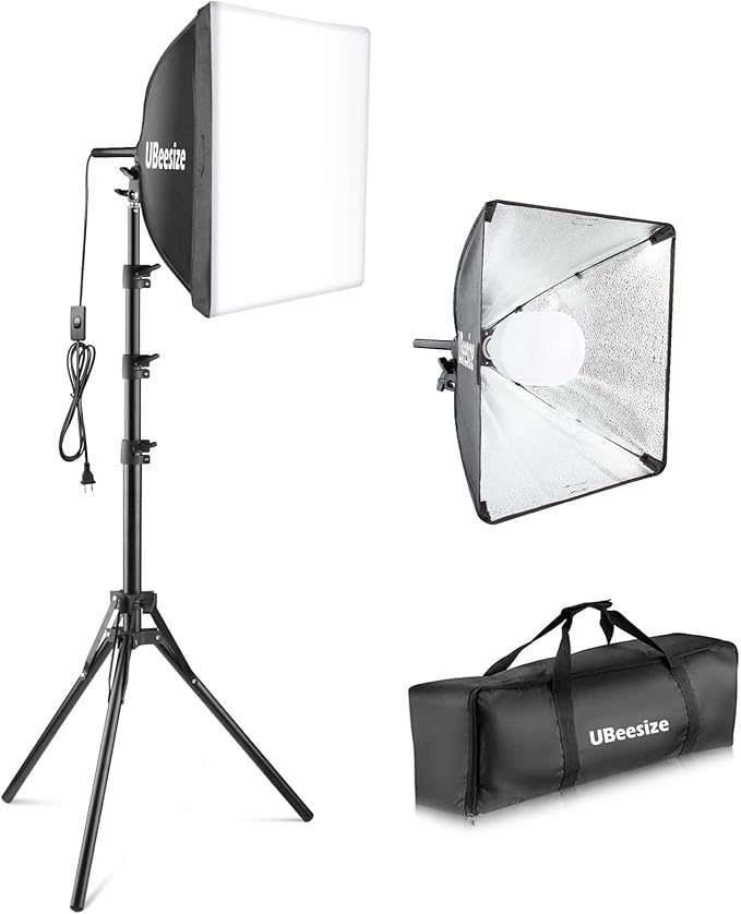 UBeesize Softbox Photography Lighting Kit, 16” x 16” Continuous Lighting Kit with 40W E27 Socket 6500K Bulb, Professional Photo Studio Lighting for Video Recording, Portrait Shooting