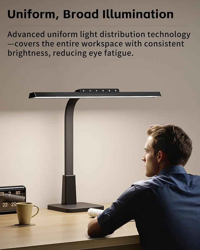 Desk Lamp with Stable Base, 1600LM Computer Desk Light with Timer Function | Eye-Caring Desk Light for Home Office, 3 Color Modes Stepless Dimming Task Light with Memory Function