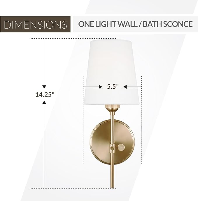 Generation Lighting 1-Light Baker Bath Fixture Wall Lamp Satin Brass 4187201-848 | Bathroom Light Fixture for Home Decor | Wall Sconce Vanity Light Fixture and Bathroom Accessory