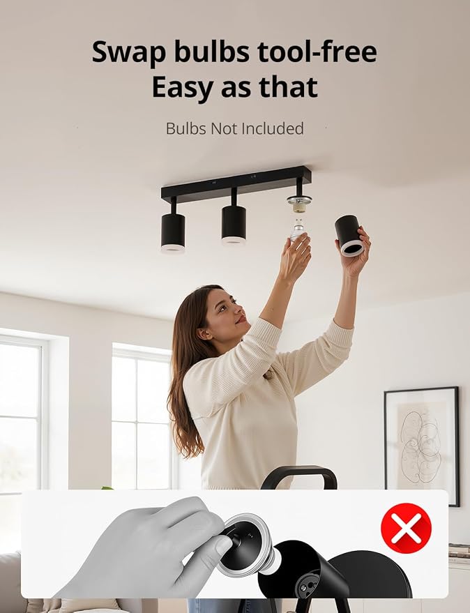 Bojim LED Track Lighting Fixtures Ceiling Mount for Kitchen, 3 Light Modern Black Track Lights with Acrylic Ring, Adjustable Spot Lights for Dinning Living Room Hallway, GU10 Base (Bulb Not Included)