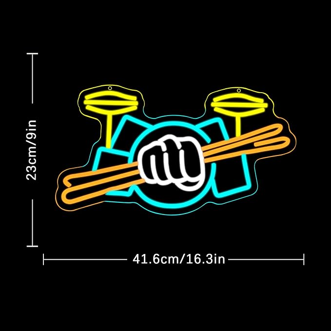 Drum Set Neon Sign for Wall Decor Music Led Sign Musical Instrument Neon Light Drummer Led Light Drum Neon Light Sign for Music Studio Wall Art Musical Show Wall Decor