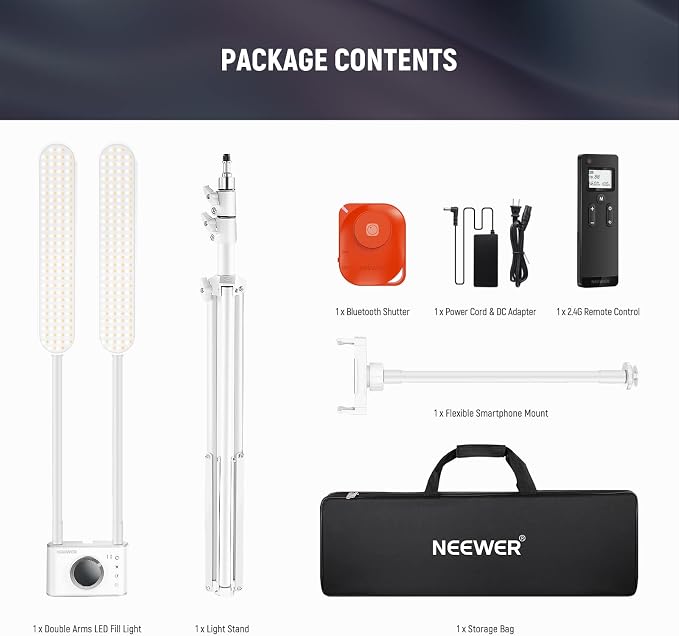 NEEWER Esthetician Light with Phone Holder & Travel Bag Kit, Support 2.4G/PC/MAC Control & Separate Control of 2 LED Light Heads, CRI98+ Bi Color Stepless Dimmable Tattoo Lighting Lash Lamp, BH40B