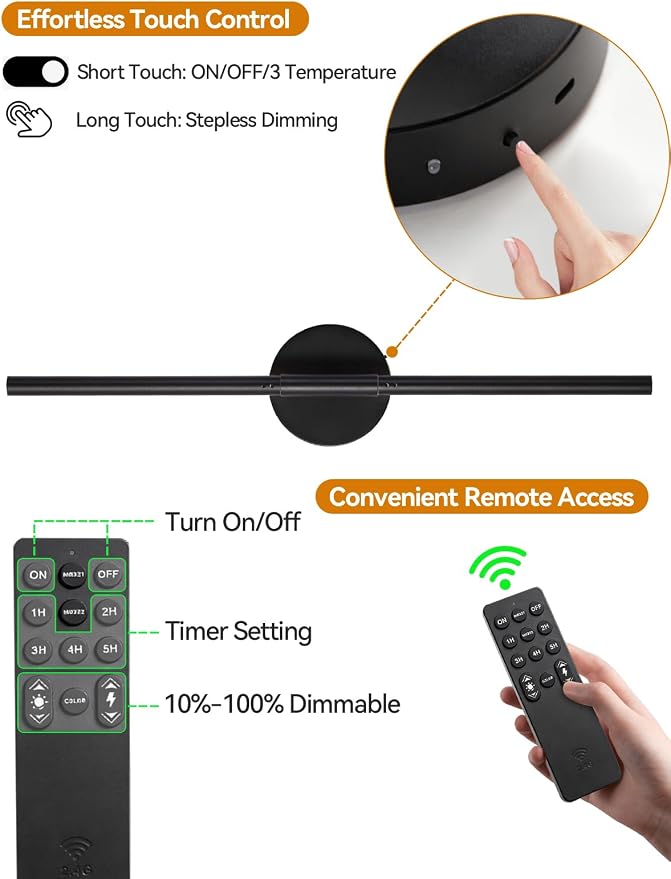 Battery Operated Wall Sconce, 24 Inch Black Rechargeable Wall Lights | Remote & Touch Control, LED Wireless Wall Lamps Dimmable 3000K-6000K & Timer for Bedroom, Living Room, Hallway