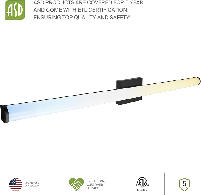 ASD 48" LED Linear Vanity Light Fixture, Modern Bathroom Sconce — 3 Color 3000K-5000K, Dimmable, 35W 3800LM, Energy Star & ETL Listed — Over Mirror Makeup Slim Bar for Bedroom, Cabinets — Black