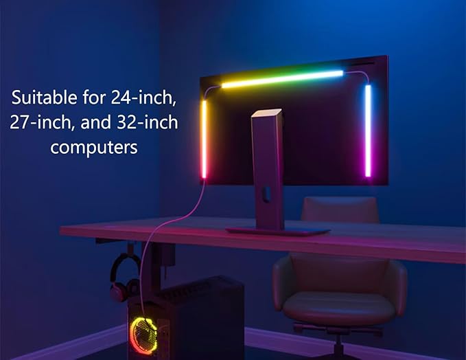 Monitor LED Backlights, RGB Screen Desk Light PC, Computer Light Bar Behind Monitor, LEDs for Desk Gaming, USB Port, LED Strip Lights That Sync with Screen Color or Music(24 inches)