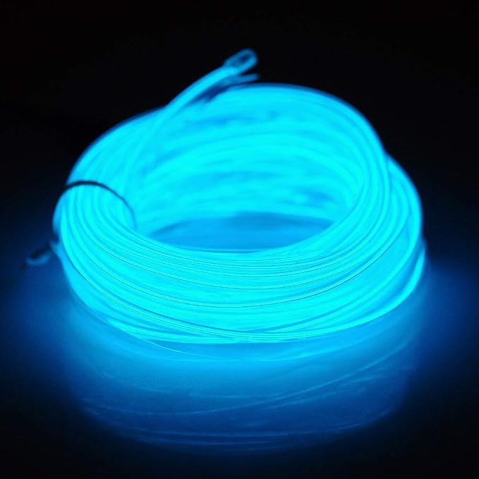 ABALDI El Wire Neon Light Battery Powered Electroluminescent Glowing Strobing Rope Light for Xmas Party Halloween Decoration(3m/9ft,Ice Blue)