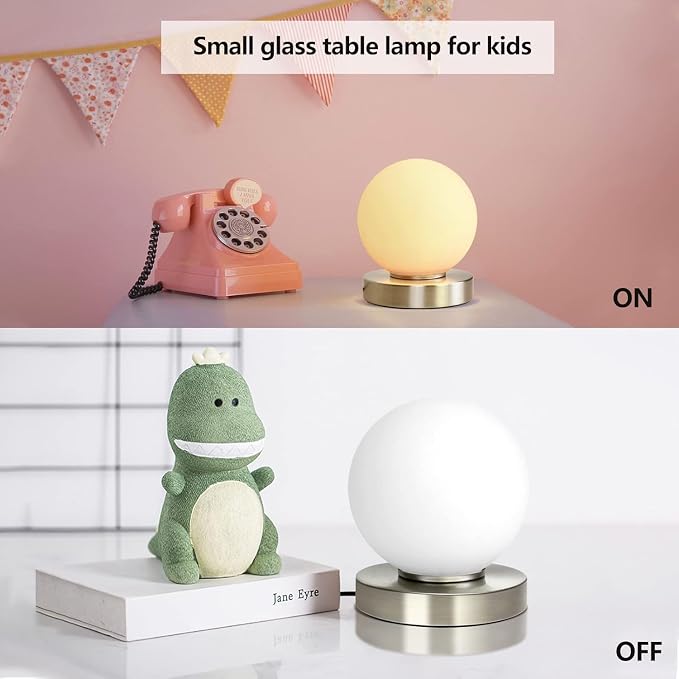 Modern Small Table Lamps,Opal Glass Bedside Table Lamp Silver | 3 Colors Dimmable Gold Desk Lamp,for Bedroom Living Room Nightstand,Simple Design