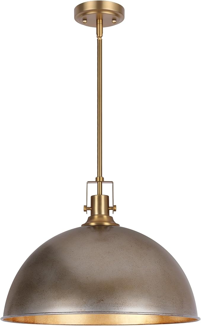 LamQee 18 Inch Antique Silver Large Pendant Light Kitchen Island, Farmhouse Modern Dome Pendant Light Fixtures Ceiling Hanging Lighting Chandelier for Dining Room Over Table, Bar, Hallway, Entryway