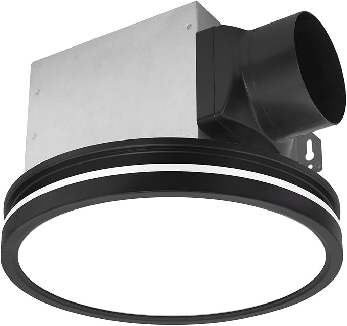 Akicon Bathroom Exhaust Fan with Light, 80 CFM 2.0 Sones Bathroom Fans for Ceiling, 3CCT 15W Dimmable LED Light and 3.5W Nightlight Vent Fan Combo for Home, Round, Black