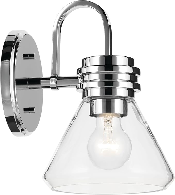 Kichler Farum 1-Light Bathroom Wall Light, Chrome | Modern wall light with clear glass for baths and hallways (7.25" x 9.5"), 55153CHCLR