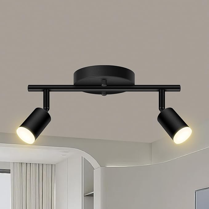 2 Light Track Lighting Fixtures Ceiling, 8W/2700K Black Track Lighting with Acrylic Lampshade & Rotatable Light Heads, 20000hrs Lifespan, Modern LED Track Lights Ceiling for Kitchen/Hallyway