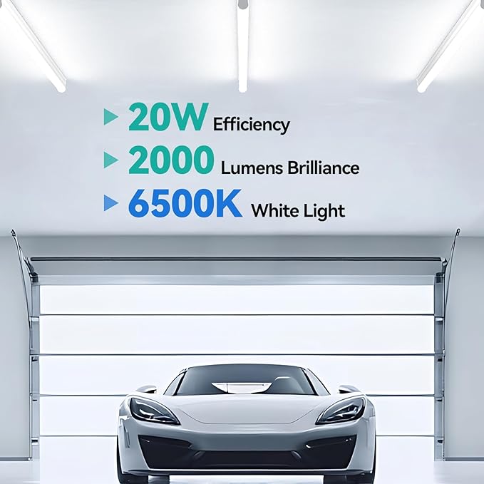 4FT LED Shop Lights (6 Pack), 2000LM 6500K Super Bright White T5 Commercial Lights, 20W Linkable Utility Integrated Single Fixture for Gym/Garage/Ceiling/Under Cabinet, Plug & Play