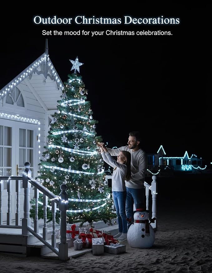 Solar Rope Lights, 33FT 100LED String Lights Outdoor, 8 Lighting Modes Solar Powered Rope Lights for New Year Easter Party Holiday Tree Decoration, White