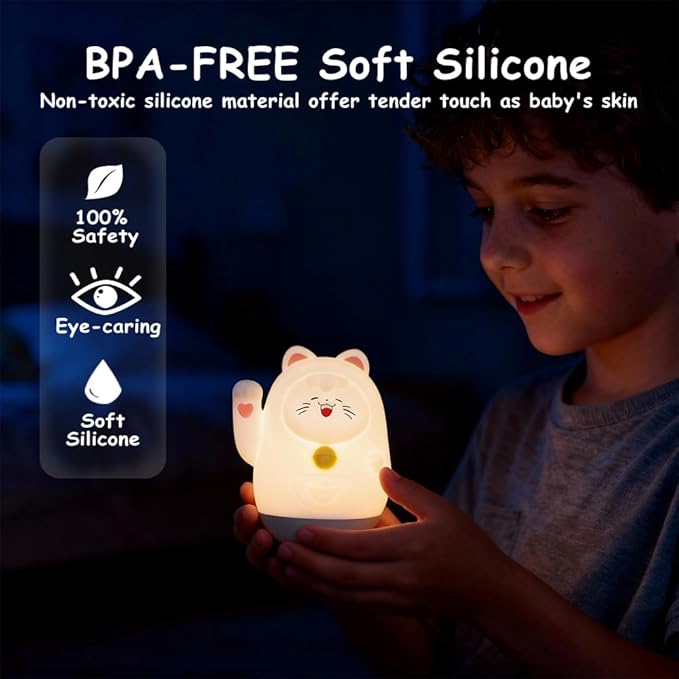 Cute Cat Night Light for Kids, LED Nursery Lamp Dimmable & Rechargeable, Warm Glow for Night Feeding, Nursery & Room Décor Lamp with Gift-Ready Design