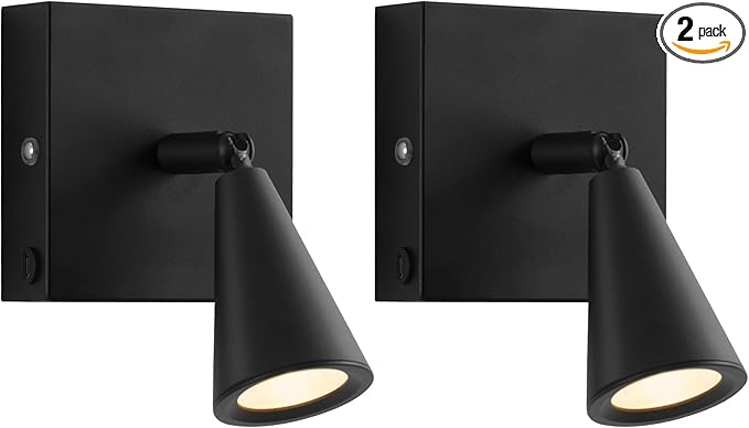 Battery Operated Wall Sconce Set of 2, Wall Lamp with Remote, 7000mAh Dimmable Magnetic 350° Swivel Cordless Rechargeable Wall Lights for RV Bedroom Bedside Hallway Gallery Wall Decort - Black