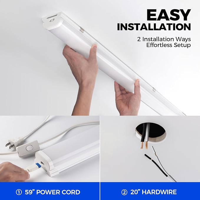 Barrina LED Shop Lights 4FT for Workshop, Garage, 45W 5000LM 6500K, 6 Packs | 4Foot for Warehouse Basement Kitchen and Workbench, Hidden Wiring, Ceiling Mount, with ON/Off, Linkable to 4, Frosted Cover