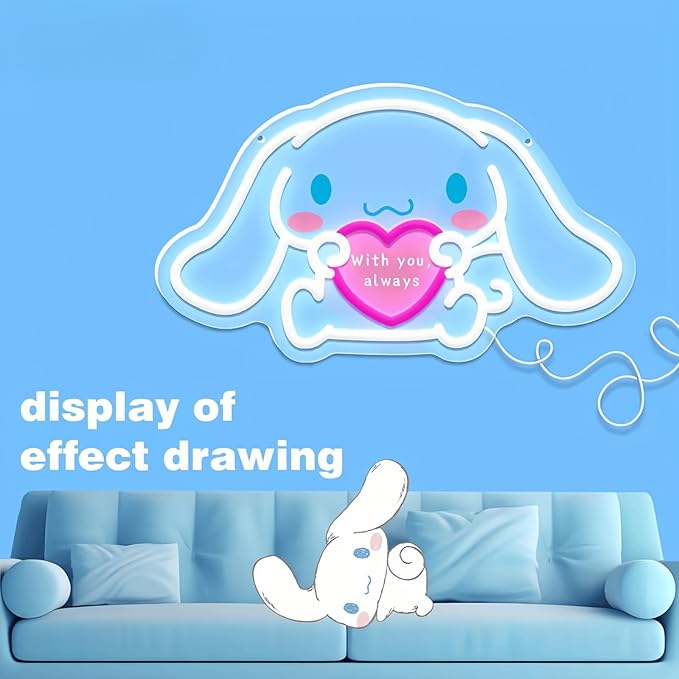 Cinnamoroll Neon Sign for Room Decor, USB Powered LED Lights with Dimmable, Japanese Cartoon Dog Neon Signs, Cute Night Light Gifts for Children (15.7"L x 9"W)