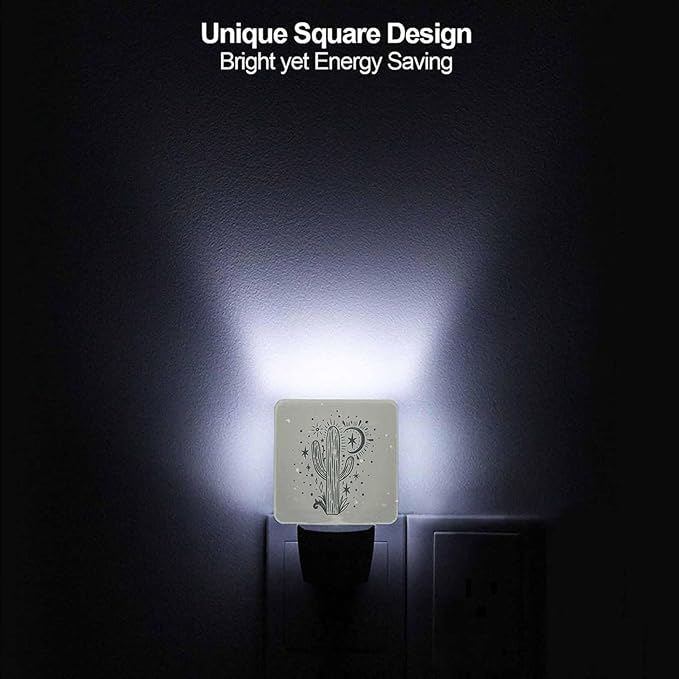LED Night Light,Wild Cactus Desert Arizona Vintage LED Night Light Plug into Wall with Dusk to Dawn Light Sensor White Energy Efficient Nightlight for Bedroom Bathroom Hallway Living Room Kitchen