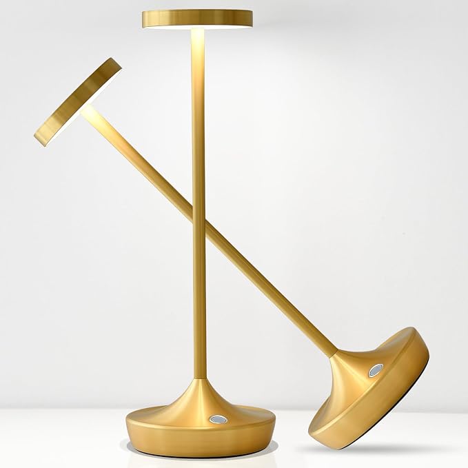 2 Pack Gold Cordless Table Lamps, Rechargeable 6000mAh, 72H Runtime | Stepless Touch Dimming with 3 Color Modes & Memory Function, Portable IP54 Waterproof for Home/Dinner/Patio/Restaurant (Gold)