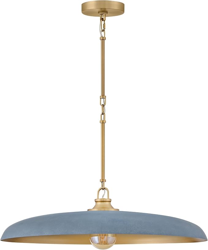 Hinkley Sadie 24" Large Dome Chandelier, Vintage Denim with Lacquered Brass | Two Tone Saucer Pendant, Includes (5) 7" Downrods, Needs a Med. LED Bulb, Adjustable Height, Dining Room, Kitchen