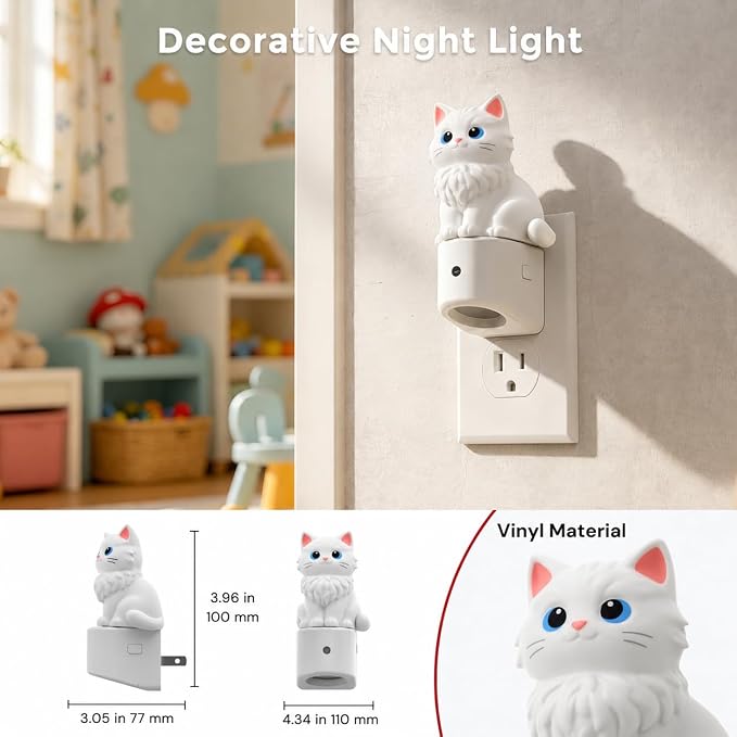 L LOHAS LED Night Light for Kids,[2-PACK] Kids Night Light | 3D Cute Ragdoll Cat Night Lights,Dusk to Dawn Sensor,RGB+Soft White 3000K,Birthday Gift Nightlight for Kids, Room Decor