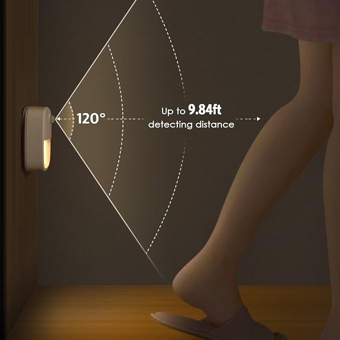 AMIR Upgraded Motion Sensor Stair Light Indoor (Warm White - Pack of 3) | Battery Operated, Cordless Stick-On LED Night Light for Closet, Hallway, Bathroom, Kitchen, Cabinet, Energy Efficient