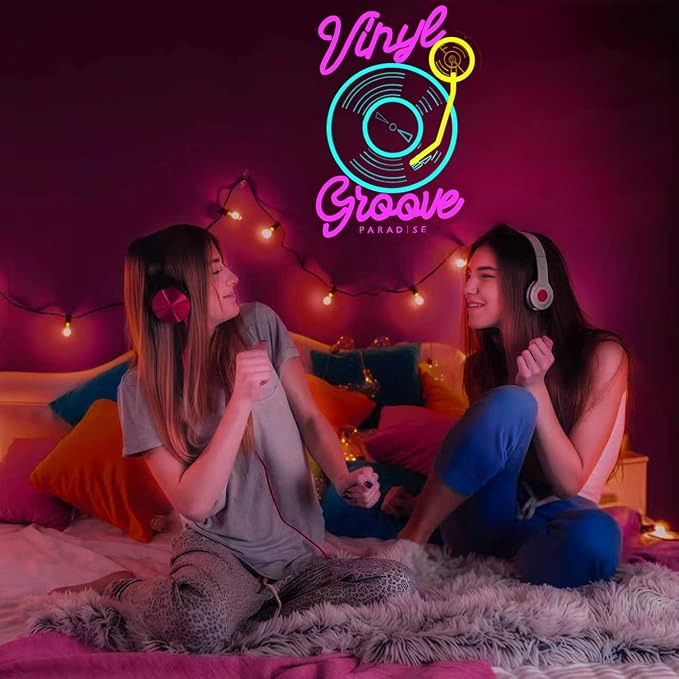 Vinyl Record Groove Neon Sign Music Neon Sign for Wall Decor, Dimmable LED Neon Light for Studio Bedroom Bar Man Cave, Retro Music Wall Art Gift for DJ or Music Lover