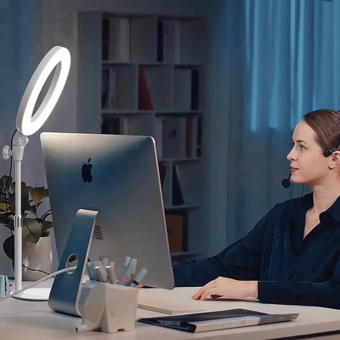 Ring Light with Stand for Streaming - Evershop 10'' Led Desk Lighting with Phone Holder for Laptop,Webcam,Computer Monitor,Circle Lights for Video Recording, Zoom Calls, Online Meetings,Selfie, Makeup