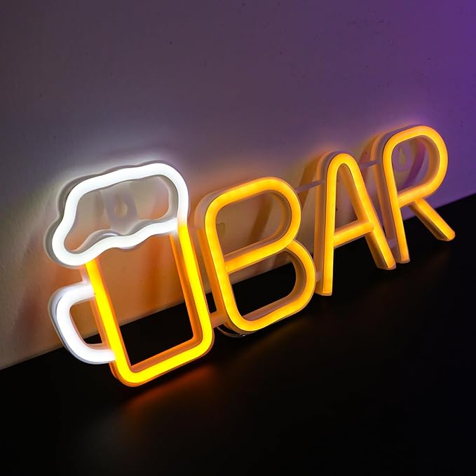 ENUOLI Bar Neon Sign, Beer Neon Light Bar LED Light,USB/Battery Powered Led Sign for Man Cave,Neon Sign for Wall Decor,Light Up Sign for Home,Club,Party Decor(Warm White)