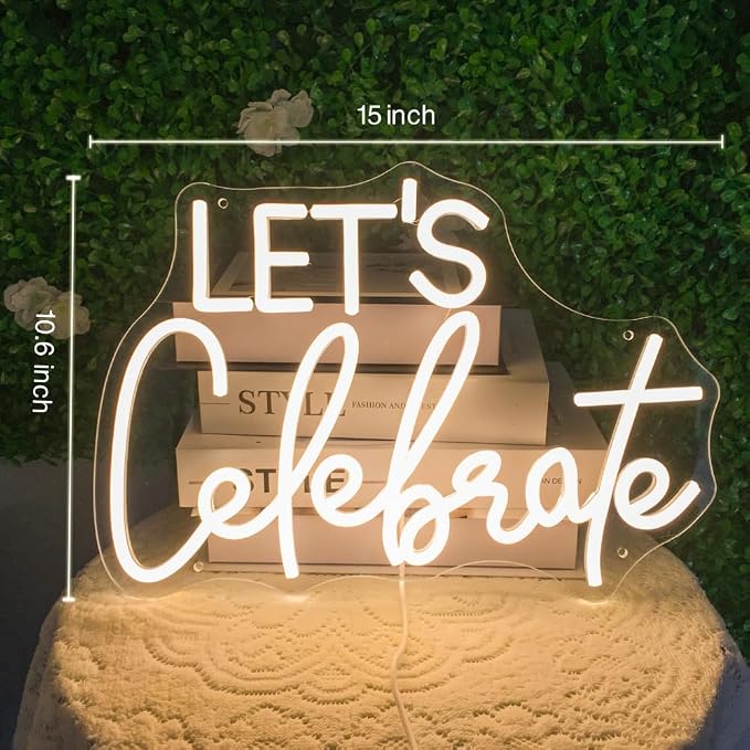 Let's Celebrate Neon Sign Warm White LED Neon Lights for Wall Decor | USB-Powered Neon Signs for Living Rooms, Dining Rooms,Thanksgiving and Party Decorations(15"x10.6")