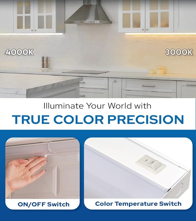 24 Inch Hardwired Under Cabinet Lights, 2 Colors - 3000K (Soft White) & 4000K (Cool White), Led Under Cabinet Lighting Hardwired, Dimmable Under Counter Lights for Kitchen, Under counter Light Fixture