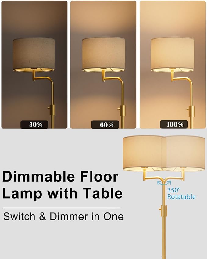 Lightdot 58IN Floor Lamps with End Table Attached, Dimmable Floor Lamp Side Table with Drawers& Bulb Included, 350° Rotatable Modern Standing Lamps for Bedroom/Sofa Beside/Corner Decor-White