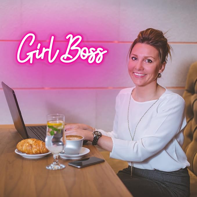 Girl Boss Neon Pink USB Led Light Up Sign for Girls Bedroom Home Wall Decor Female Office Dest Wall Art Sign Christmas Birthday Gifts, 15.7 x 5.9 Inch