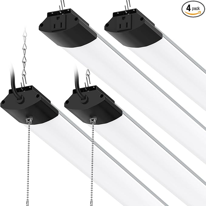 Barrina BS168 168W 8FT LED Shop Lights, 16800LM, 5000K, High Output, Linkable, LED Shop Light for Garage, Workshop, Warehouse, Hanging or Ceiling Mount with Pull Chain Switch, 4 Packs