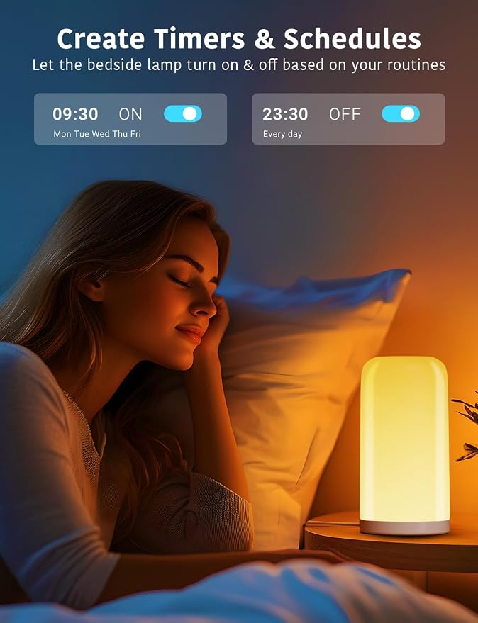 DAYBETTER BGRIC Smart Bedside Lamps, Touch Lamps for Nightstand, LED Lamp Compatible with Alexa and Google Home, Color Changing Lamp for Bedroom Living Room,70+ Scene Mode (Only for 2.4GHz WiFi)
