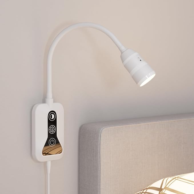 Wall Mounted Reading Light, Wall Light with Motion Sensor Switch, 5 Dimmable & Color Temperature Adjustable, USB-C Output, Flexible Neck Book Light for Bed, Sofa, Desk,Dorms, Heaboard