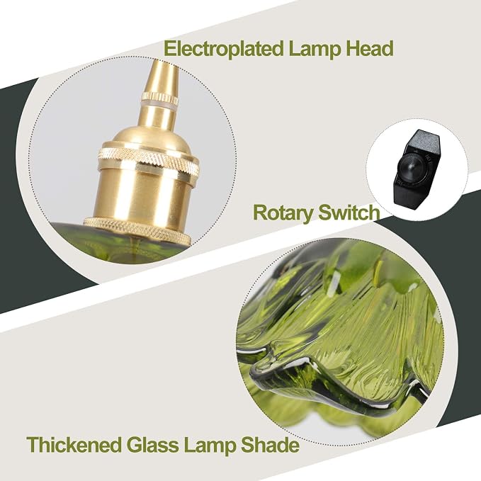 Plug in Pendant Light Fixtures,Hanging Light Fixture Corded On/Off Switch,11 inch E26 Green Glass Lampshade Pendant Lighting for Kitchen Island, Bedroom, Dining Room
