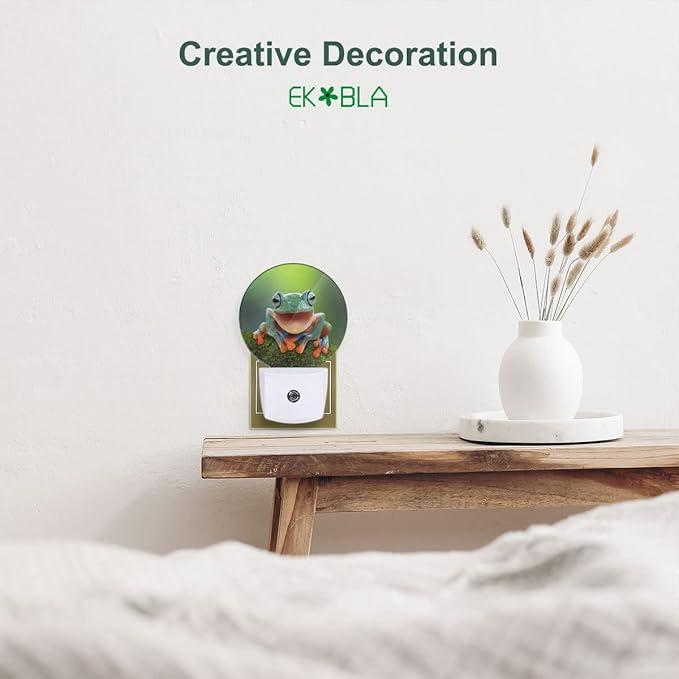 EKOBLA Frog Night Light - Cute Green Pond Animal LED Wall Plug-in Nightlights with Auto Sensor, Dusk to Dawn Lighting for Bedroom, Bathroom & Kitchen