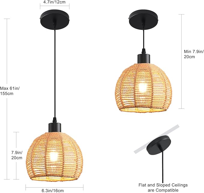 Farmhouse Pendant Light Fixture, Black Pendant Lights for Kitchen Island Industrial Lantern Pendant Light Fixtures with Light Shade, Adjustable Height Hanging Pendant Lighting
